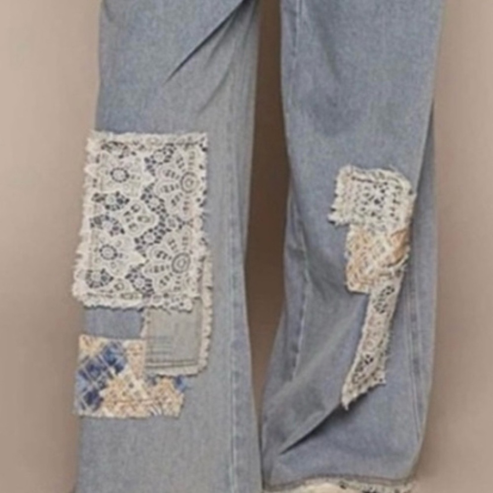 NEW POL : Adorable Blue Denim Overalls with unique Patchwork - Picture 4 of 4